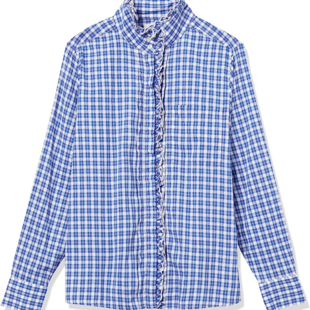 NWT Good Threads lightweight poplin ruffle button front shirt